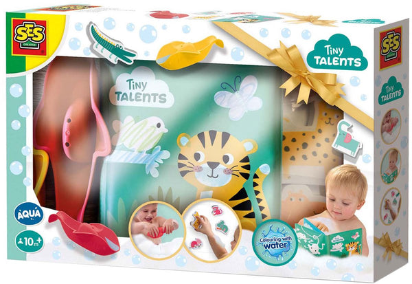 Ses creative - tiny talents - bad speelset - safari thema - kleur met water boekje + 14 schuimfiguren + 2 badbootjes - badspeelgoed vanaf 10 maanden
