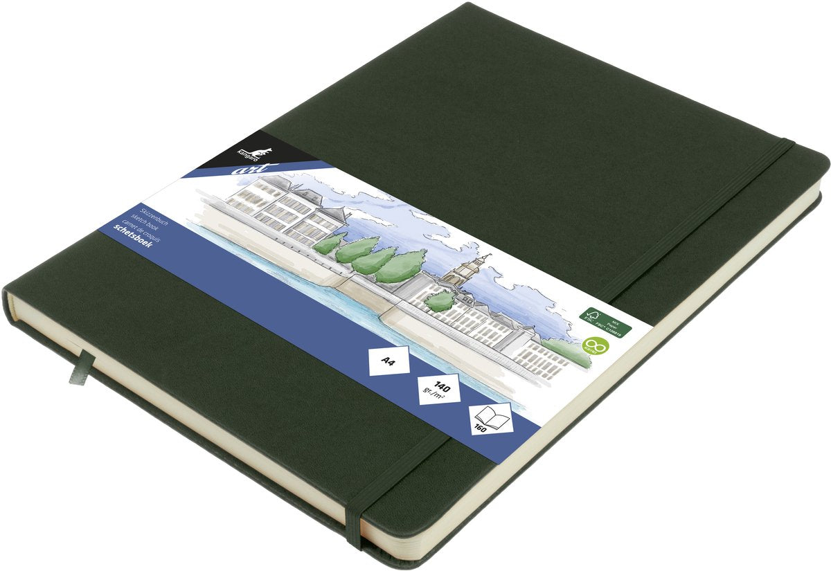 Kangaro schetsboek a4 - forest green - hardcover kaft - met elastiek en lint