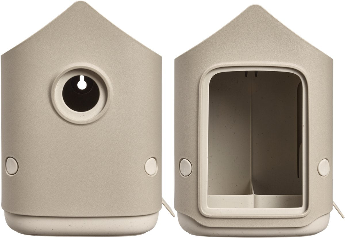 Elho cosy bird house and feeder - vogelhuisje en vogelvoederhuisje - 100% gerecycled plastic - l17.6 x b18 x h23 cm - paddenstoel beige