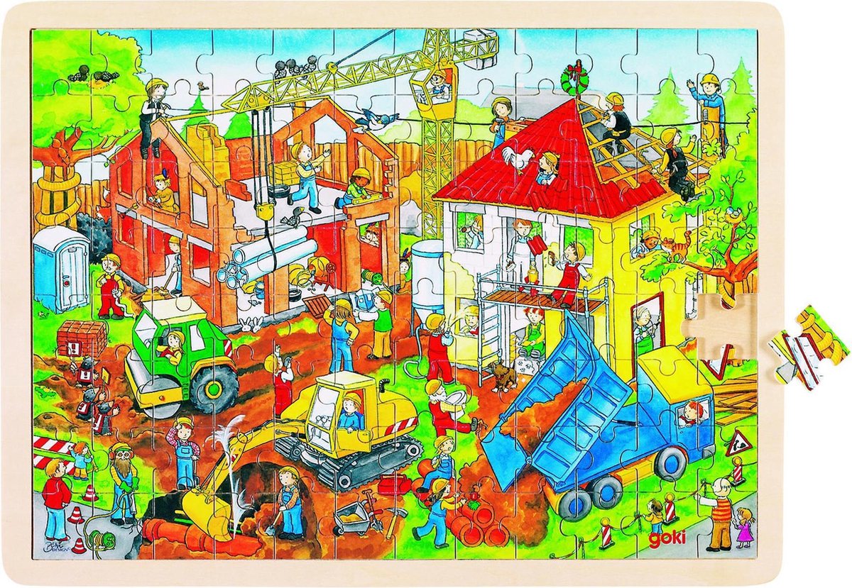 Goki houten legpuzzel - bouwplaats, 96st.