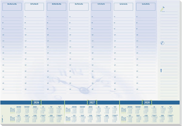 Sigel bureauonderlegger time met kalender 2026 2027 2028 formaat a2 30 vel afscheurbaar
