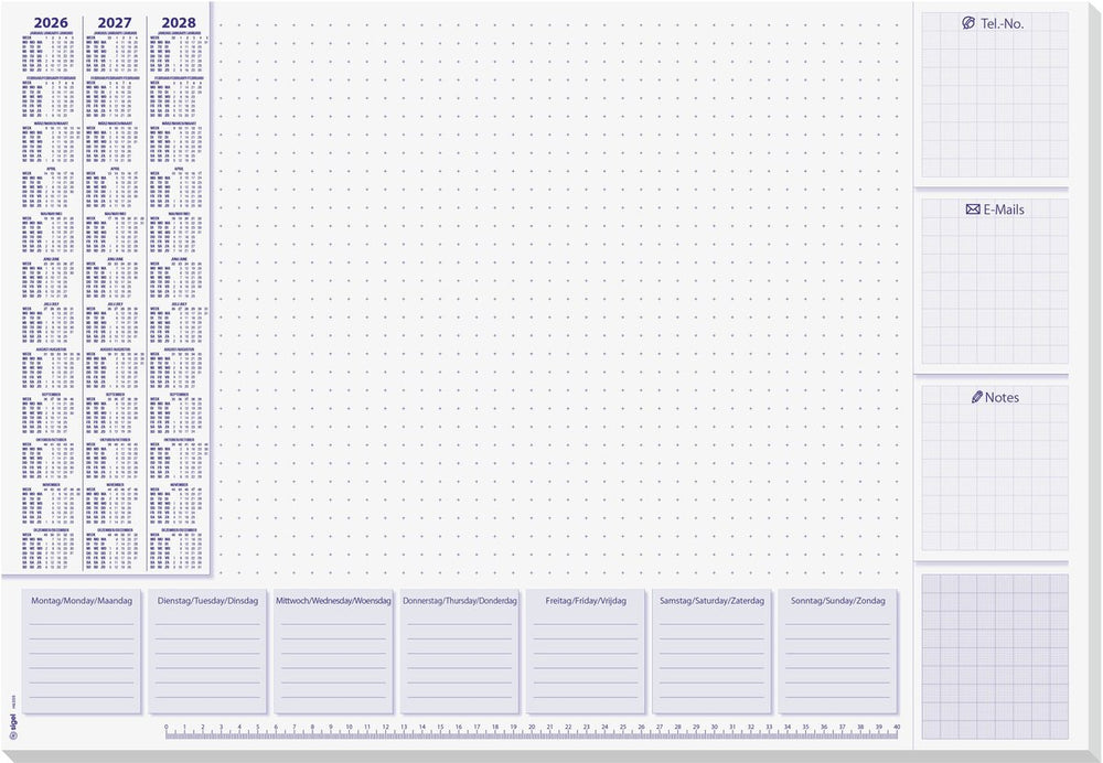 Sigel bureauonderlegger - lila - met kalender 2026 2027 2028 - formaat a2 - 30 vel afscheurbaar - si-h6355