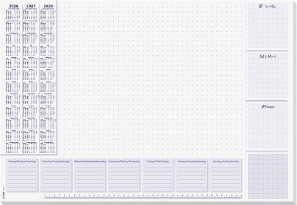 Sigel bureauonderlegger - lila - met kalender 2026 2027 2028 - formaat a2 - 30 vel afscheurbaar - si-h6355