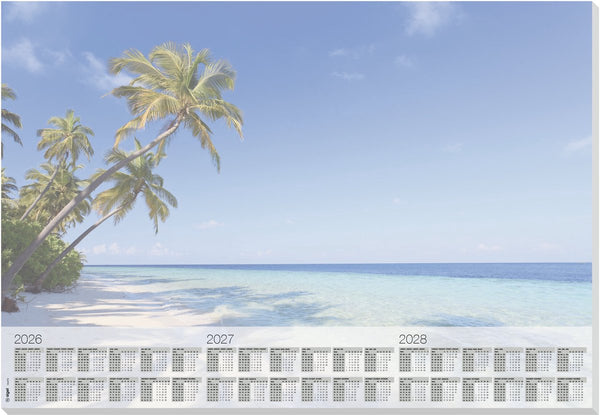 Sigel bureauonderlegger beach met kalender 2026 2027 2028 formaat a2 30 vel afscheurbaar