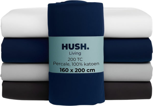 Hush. living hush living - hoeslaken percale - 100% katoen - 200tc - extra fris en koel - sterk en slijtvast - elastiek rondom - 160x200+30cm - navy