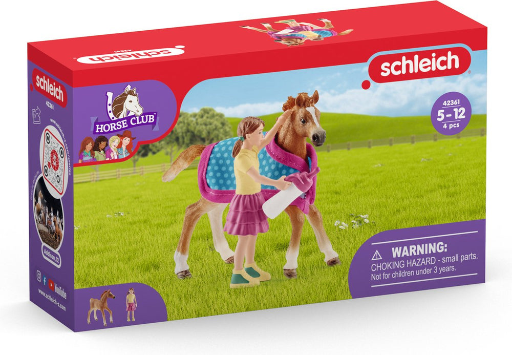 Schleich horse club - veulen met deken - speelfiguur - kinderspeelgoed voor jongens en meisjes - 5 tot 12 jaar - 42361