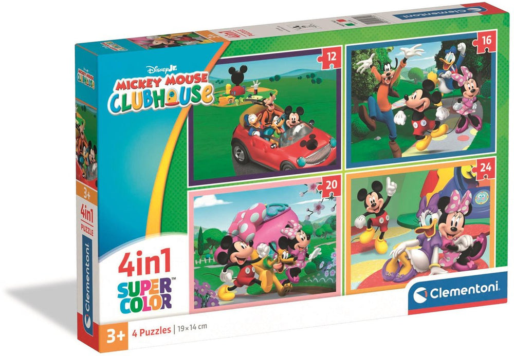Clementoni kinderpuzzels 4-in-1 mickey mouse club house - 4 puzzels 12 tot 24 stukjes - puzzel en legpuzzel set - speelgoed voor kinderen vanaf 3 jaar