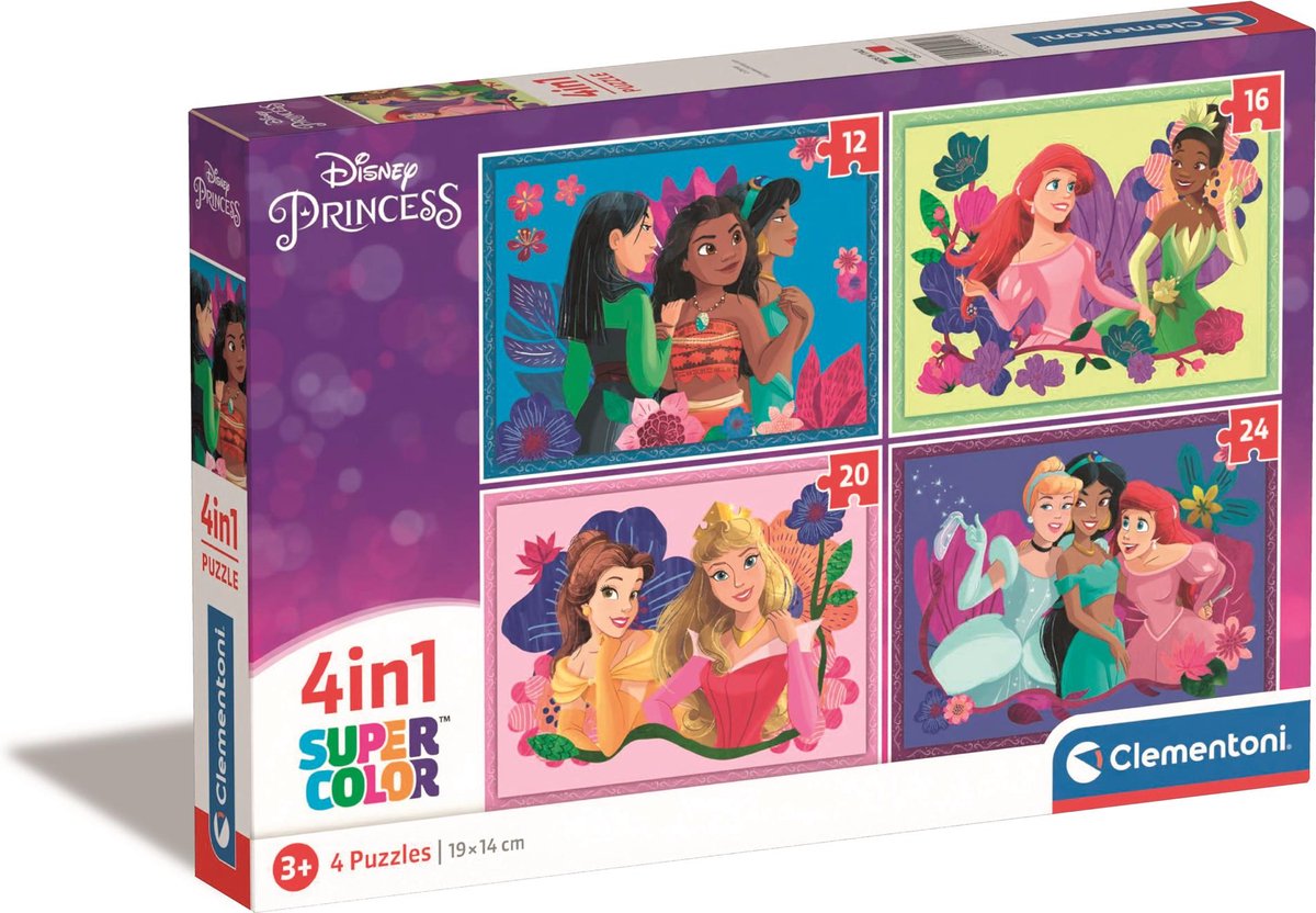 Clementoni - puzzel - 4 puzzels in 1 doos - disney princess - puzzel voor kinderen - supercolor