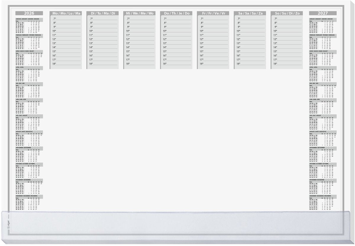 Sigel bureauonderlegger - protect - met kalender 2026 2027 - formaat a2 - met 40 vel afscheurbaar en beschermrand - si-h6366