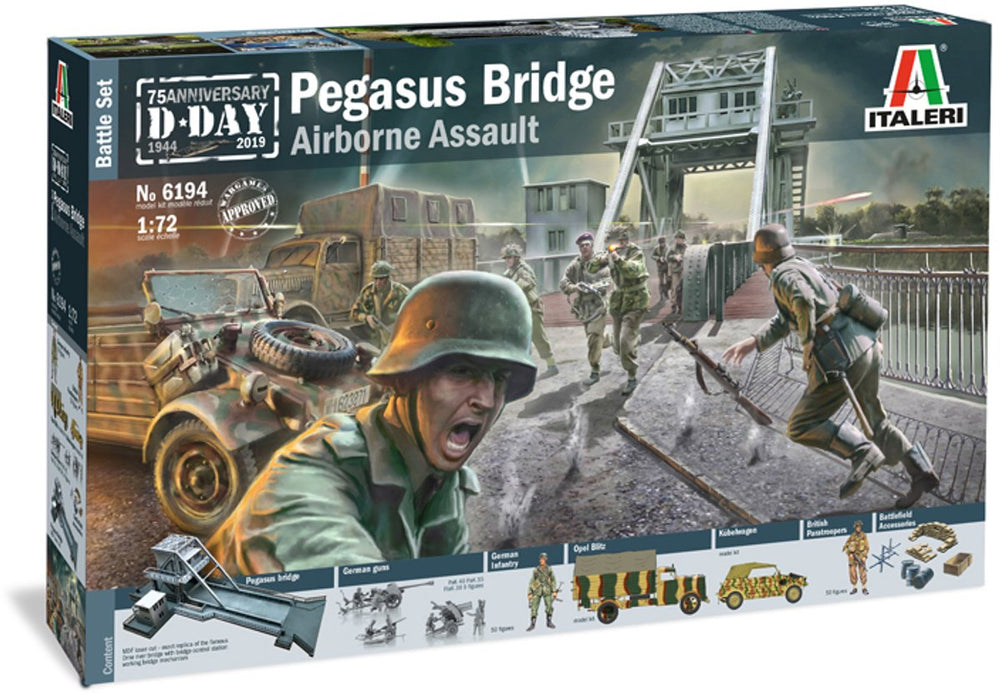Italeri modelbouwpakket diorama - 6194 pegasus bridge - d.day 75 ann. 1944-2019 - battle set plastic - 1:72 - modelbouw
