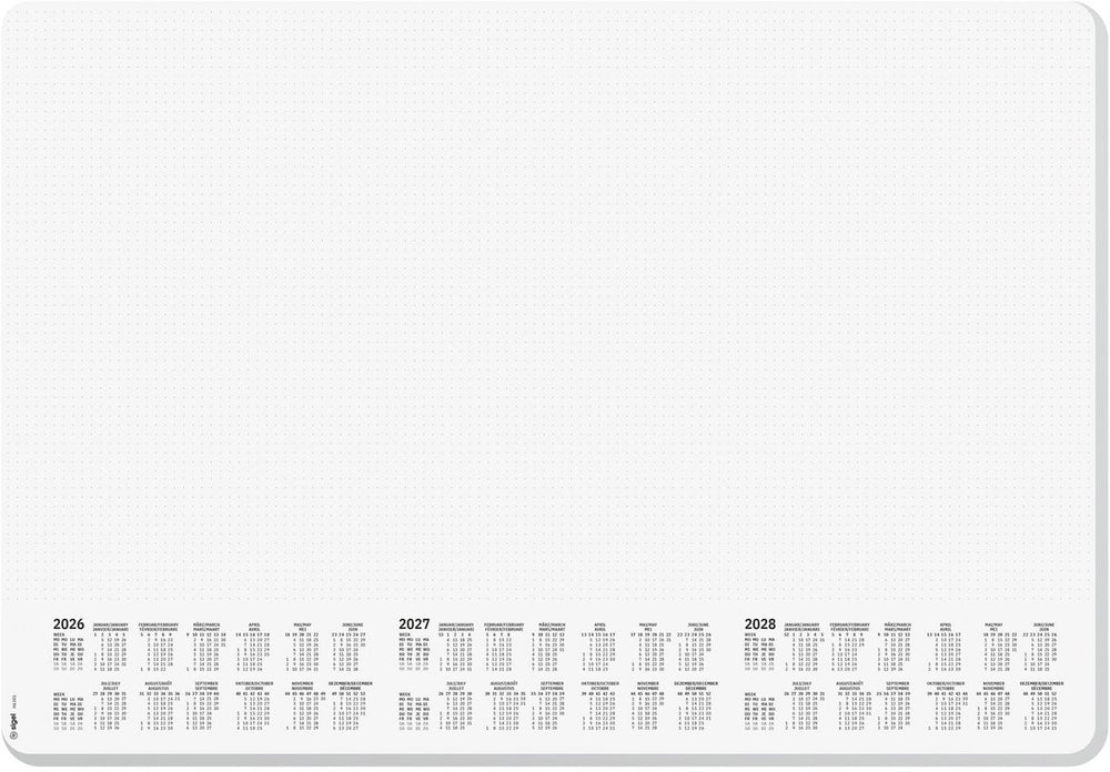 Sigel bureauonderlegger - punt- gelijnd - wit - formaat a2 - met kalender 2026 2027 2028 - met ronde hoeken - si-h6301
