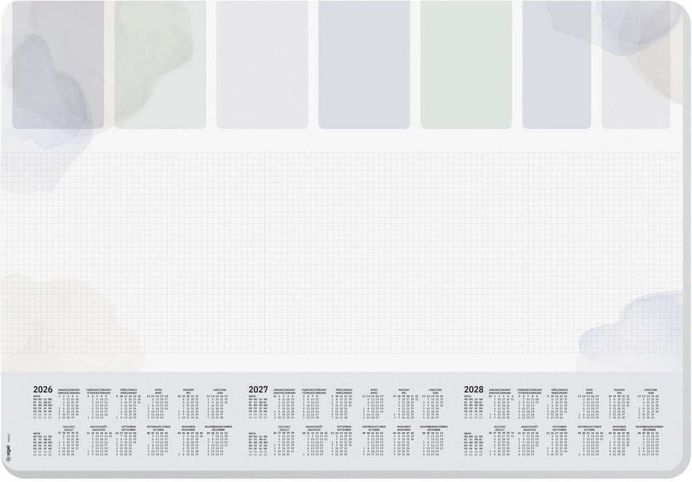 Sigel bureau onderlegger - formaat a2 - pastel - met kalender 2026 2027 2028 - afgeronde hoeken - si-h6312