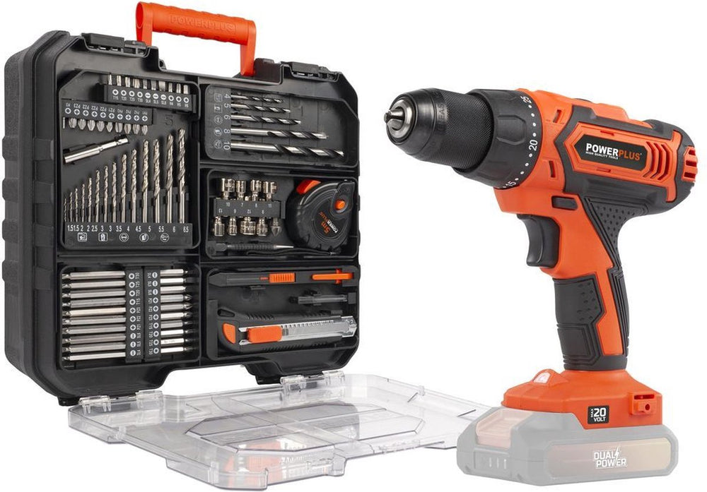 Powerplus - dual power - powdp15110 - 20 v - geborsteld - schroefboormachine - 20v - 78 acc. - excl. batterij en lader