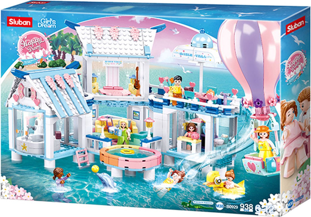 Sluban girl's dream zwembadvilla bouwspeelgoed kinderen vanaf 6 jaar - constructiespeelgoed modelbouw - bouwdoos met 938 bouwstenen - m38-b0929