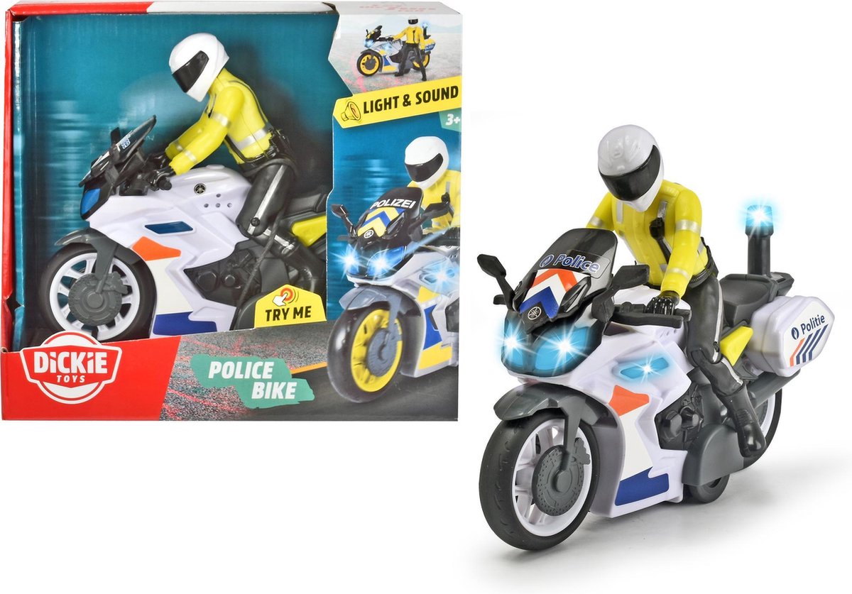 Dickie toys politie motor - belgische versie - 17 cm - licht geluid - speelgoedvoertuig