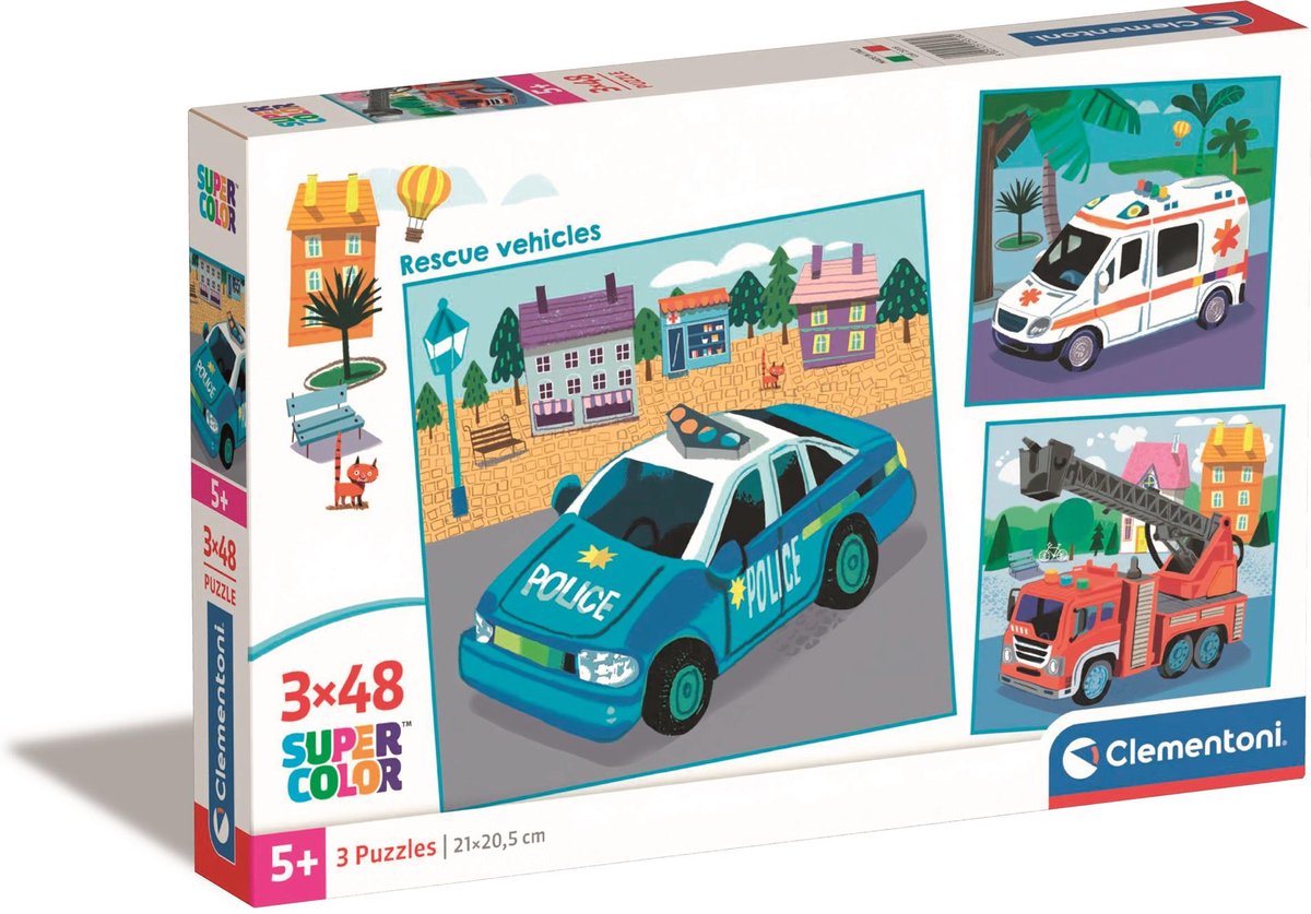 Clementoni legpuzzel super kleur vierkante hulpdiensten, 3x48st.