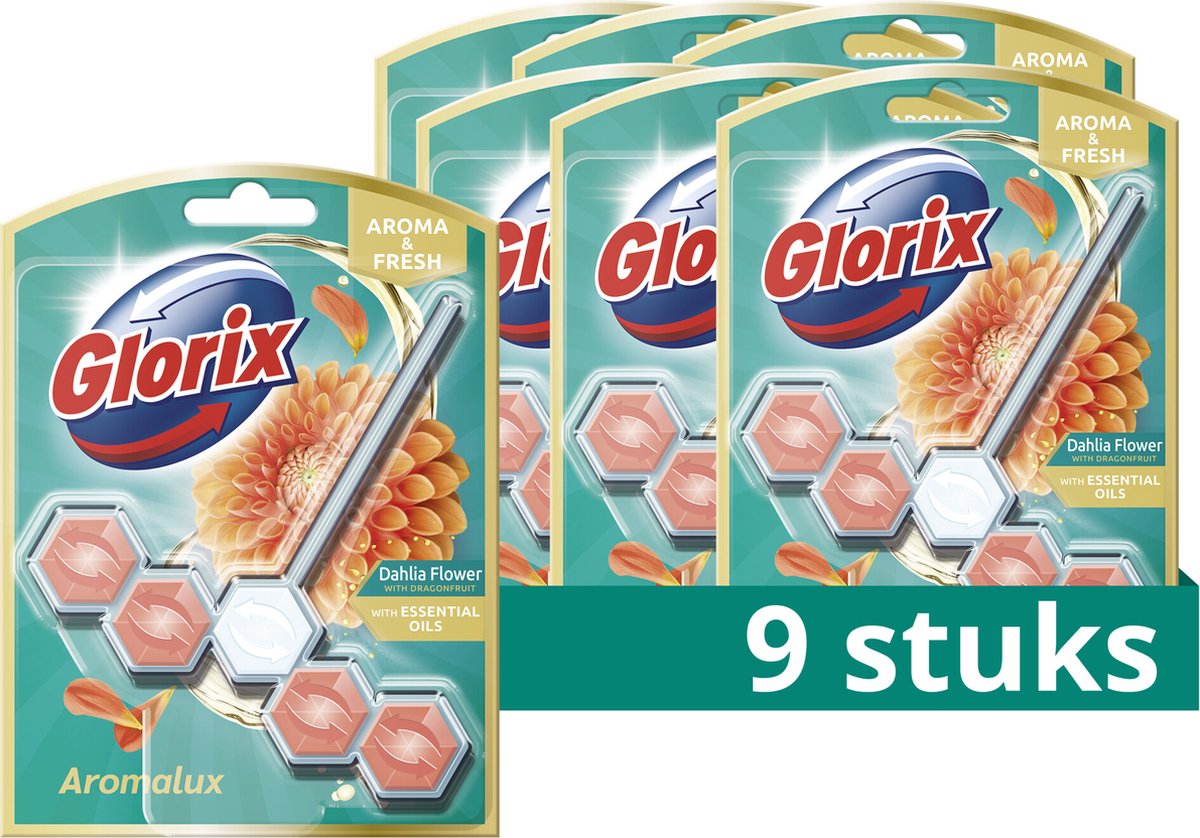 Glorix -wc blokjes - dahlia flower dragonfruit - 9 stuks - voordeelverpakking