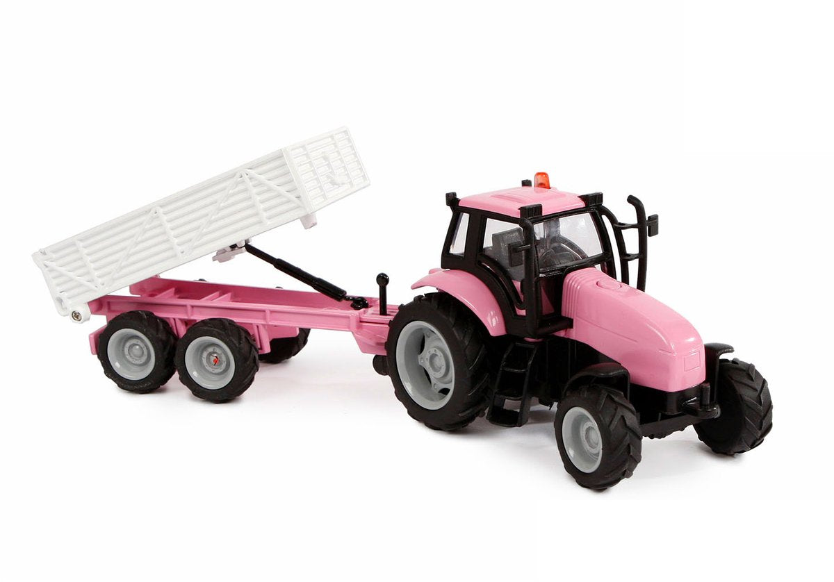 Kids Globe Diecast Tactor met Aanhanger - Roze