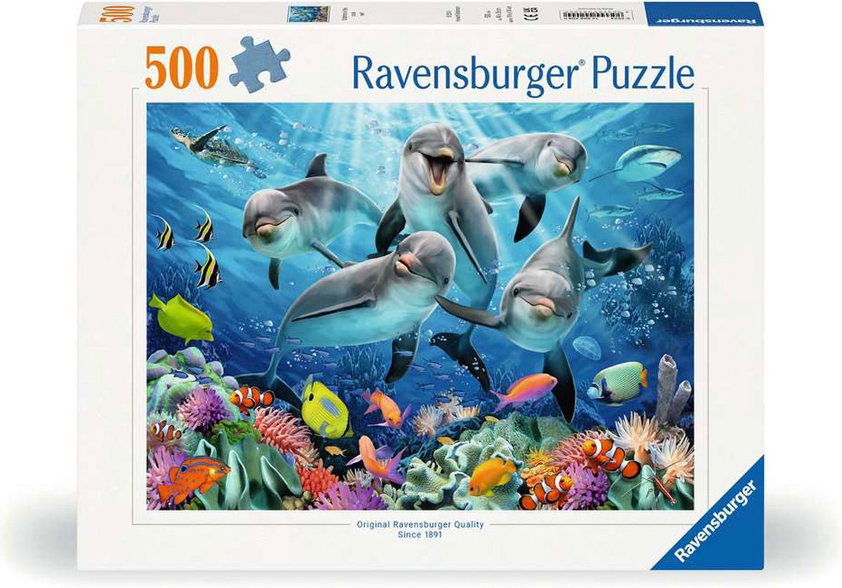 Ravensburger puzzel dolfijnen in het koraalrif - legpuzzel - 500 stukjes