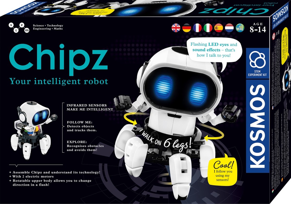 Kosmos chipz – experimenteerset – bouw je eigen slimme robot met sensoren en spelmodi – 100 onderdelen - slimme robot