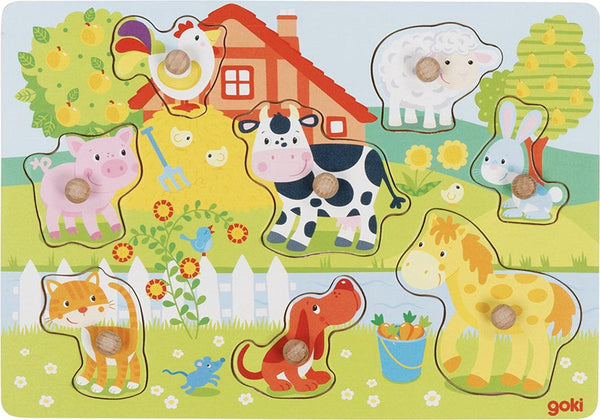 Goki steekpuzzel - boerderijdieren - 8 delen - 30x21x2,4cm - hout - 1 jaar