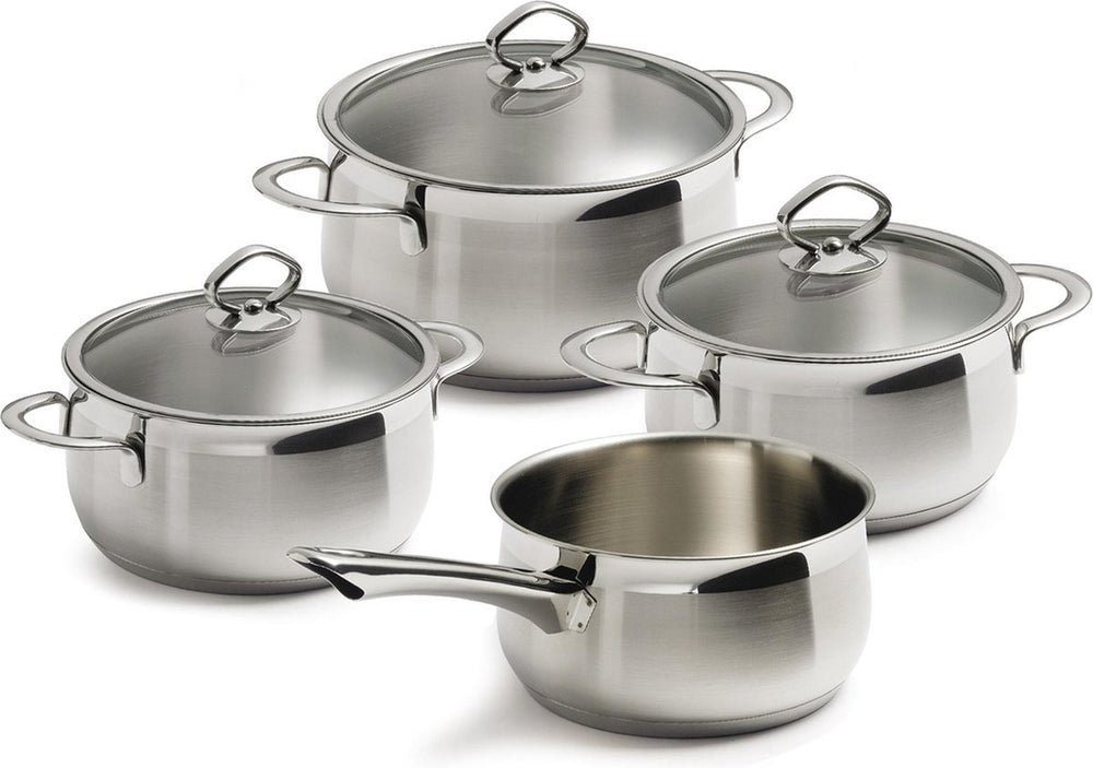 Bk excellent rvs kookpannenset 4 delig - ø16cm tot ø20cm - inductie - vaatwasserbestendig - ovenbestendig tot 230° - met deksels - maatverdeling - zilver