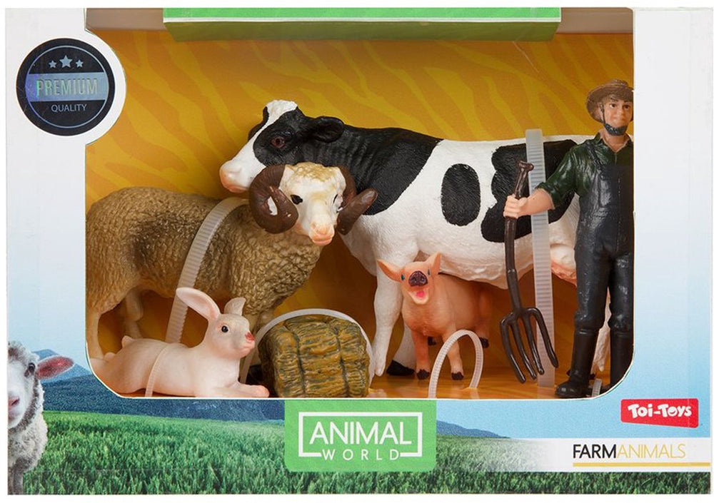 Toi-toys speelset medium boerderijdieren - set met 3 dieren en boerin - inclusief accessoires