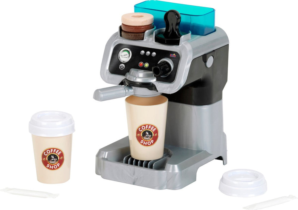 Klein toys mm barista espressomachine - koffie to go bekers, portafilter, koffiepads, suiker en koffiestamper - multicolor
