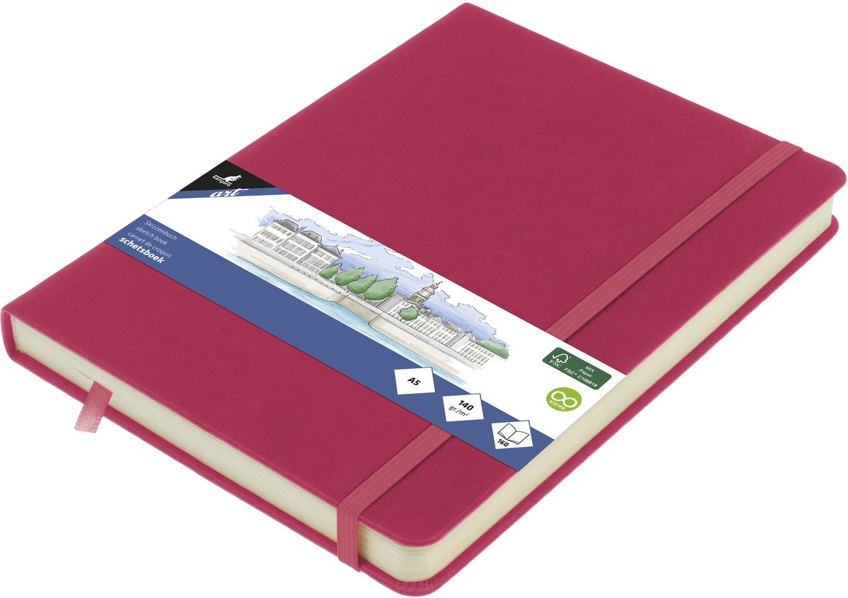 Kangaro schetsboek - a5 - ruby - met elastiek en lint - k-861291