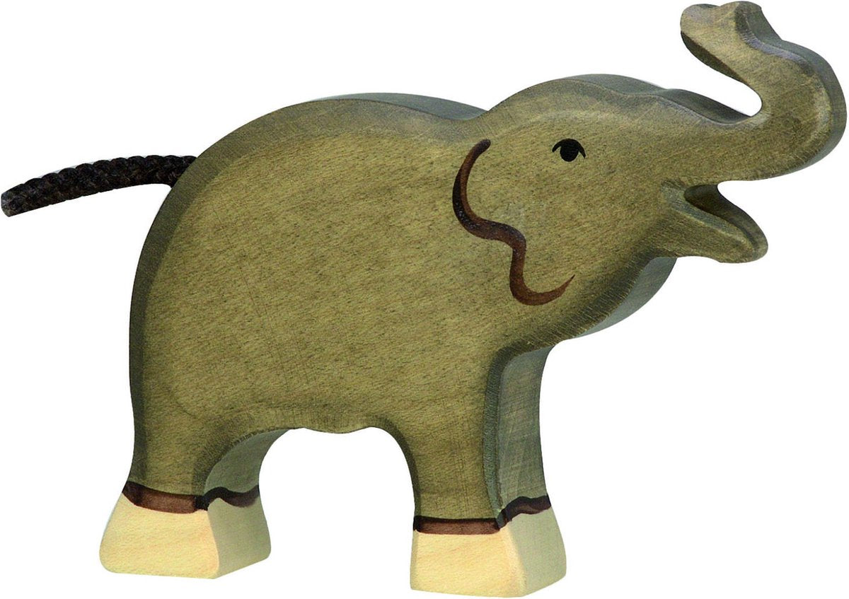 Holztiger houten olifant klein slurf omhoog