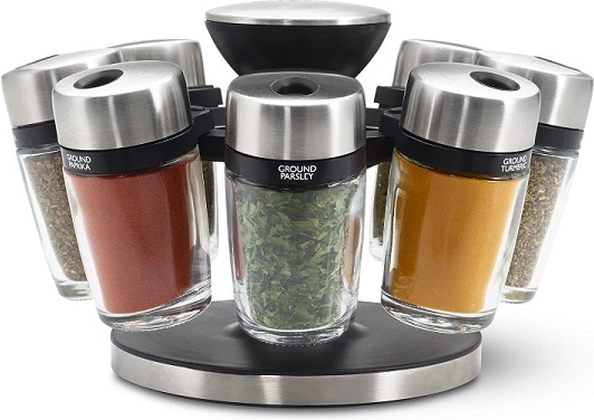 Cole mason cambridge kruidenrek - 8-delige set - compact - glazen potjes - rvs-look - georganiseerd koken