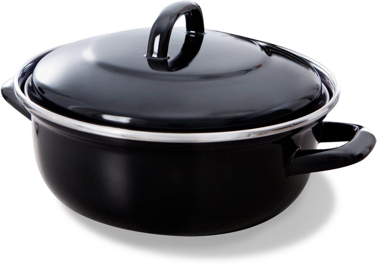 Bk fortalit emaille braadpan 36cm 7.5l – inductie braadpan – geëmailleerd staal – ovenbestendig tot 230 graden – geen antiaanbaklaag – met deksel – zwart blauw