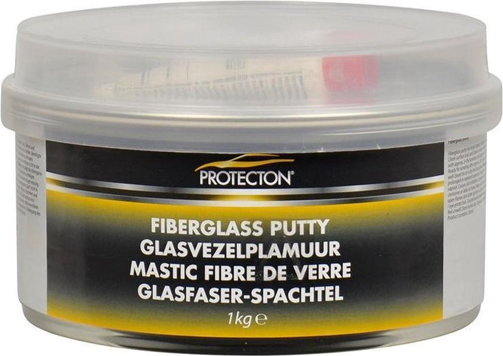Protecton glasvezelplamuur - voor herstellen van grotere deuken, gaten scheuren - hecht op metaal, hout, beton kunststof – bestand tegen chemicaliën en weersinvloeden - incl. tube verharder – 1kg