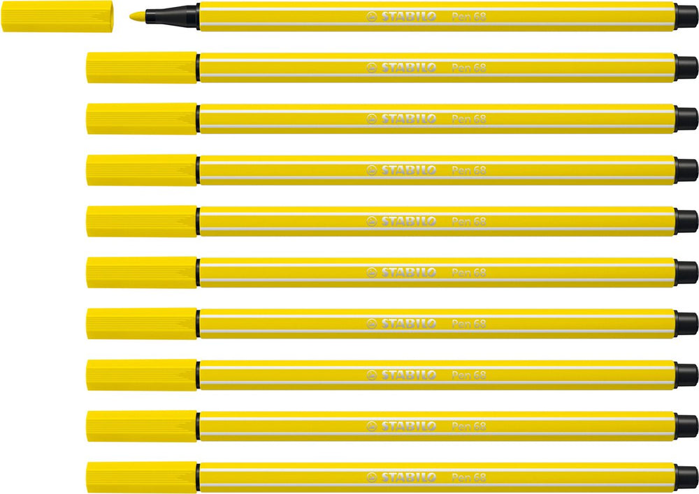 Stabilo pen 68 - premium viltstift - citroen geel - doos 10 stuks