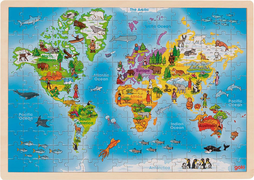 Goki puzzel - wereld - 192 stukjes - 46,5x33x1cm - hout - 4 jaar