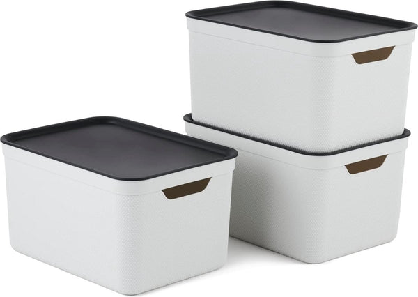 Rotho jive opbergboxen set van 3 opbergdozen 16 l met deksel, kunststof (pp gerecycled), wit antraciet, 3 x 16 l (37,5 x 27,8 x 29,8 cm)