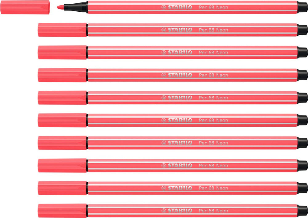 Stabilo pen 68 - premium viltstift - neon rood - doos 10 stuks