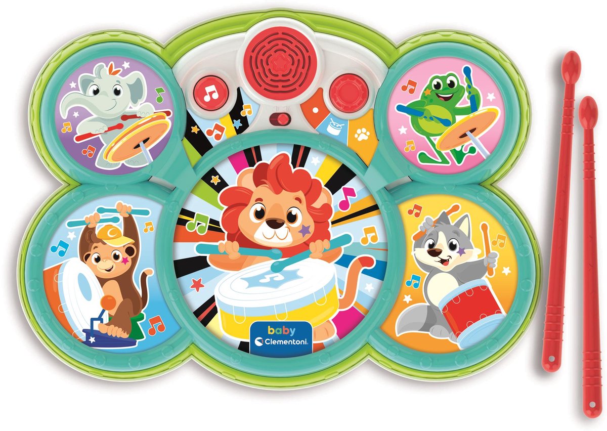 Baby clementoni clementoni baby drumstel musicali - kinder trommel met drumstokken en muziek voor kinderen - drum speelgoed muziekinstrument voor kids, kind en peuter