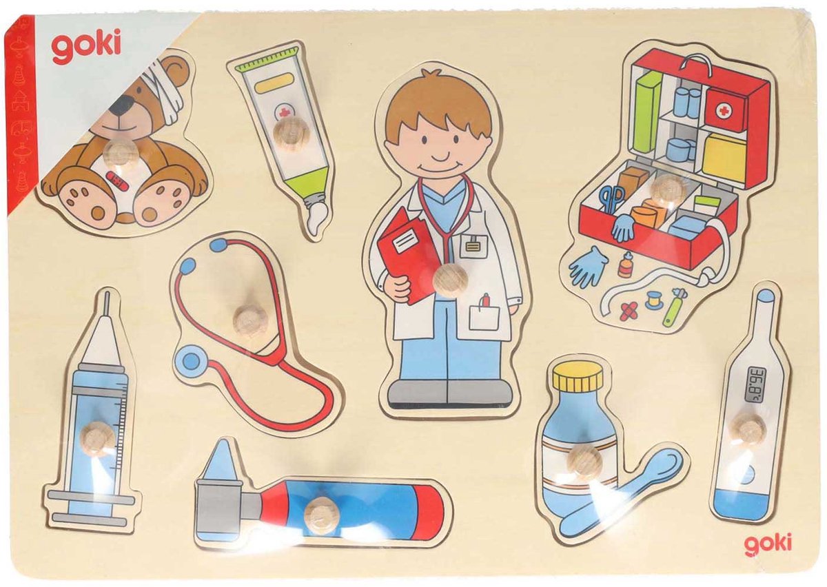 Goki houten noppenpuzzel - bij de dokters