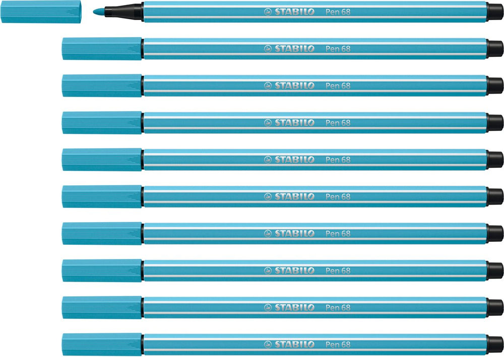 Stabilo pen 68 - premium viltstift - azuur blauw - doos 10 stuks