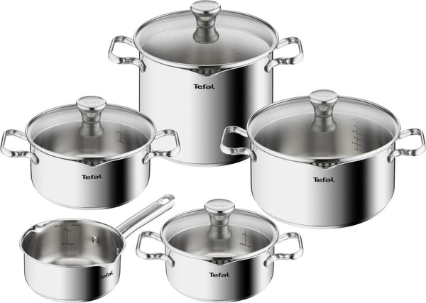 Tefal duetto kookpannenset 5-delig - rvs - inductie - afgietdeksel schenkrand