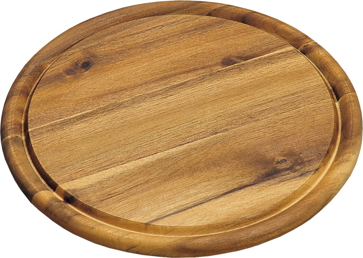 Kesper broodplank serveerplank snijplank - rond - met sapgroef - dia 25 cm - acacia hout