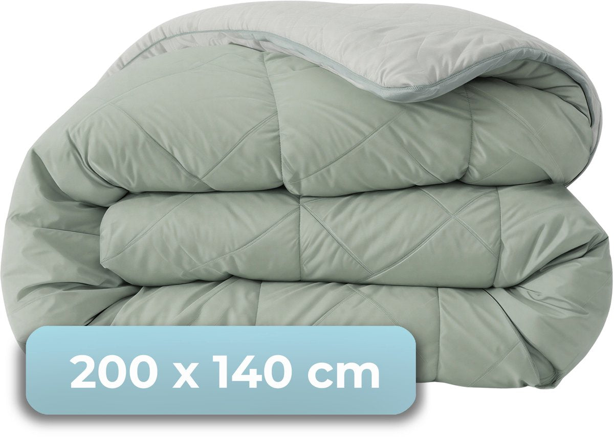 Hush. living hush living - wasbaar dekbed - tweekleurig design - 140x200 cm – 300 gsm - inclusief bijpassende kussensloop - sage green lichtgrijs