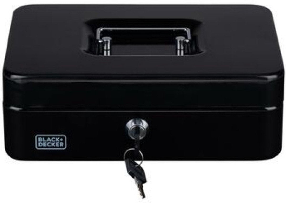 Black+decker black decker geldkistje kluisje - 2 sleutels - zwart - staal - muntbakje - 25 x 18 x 9 cm