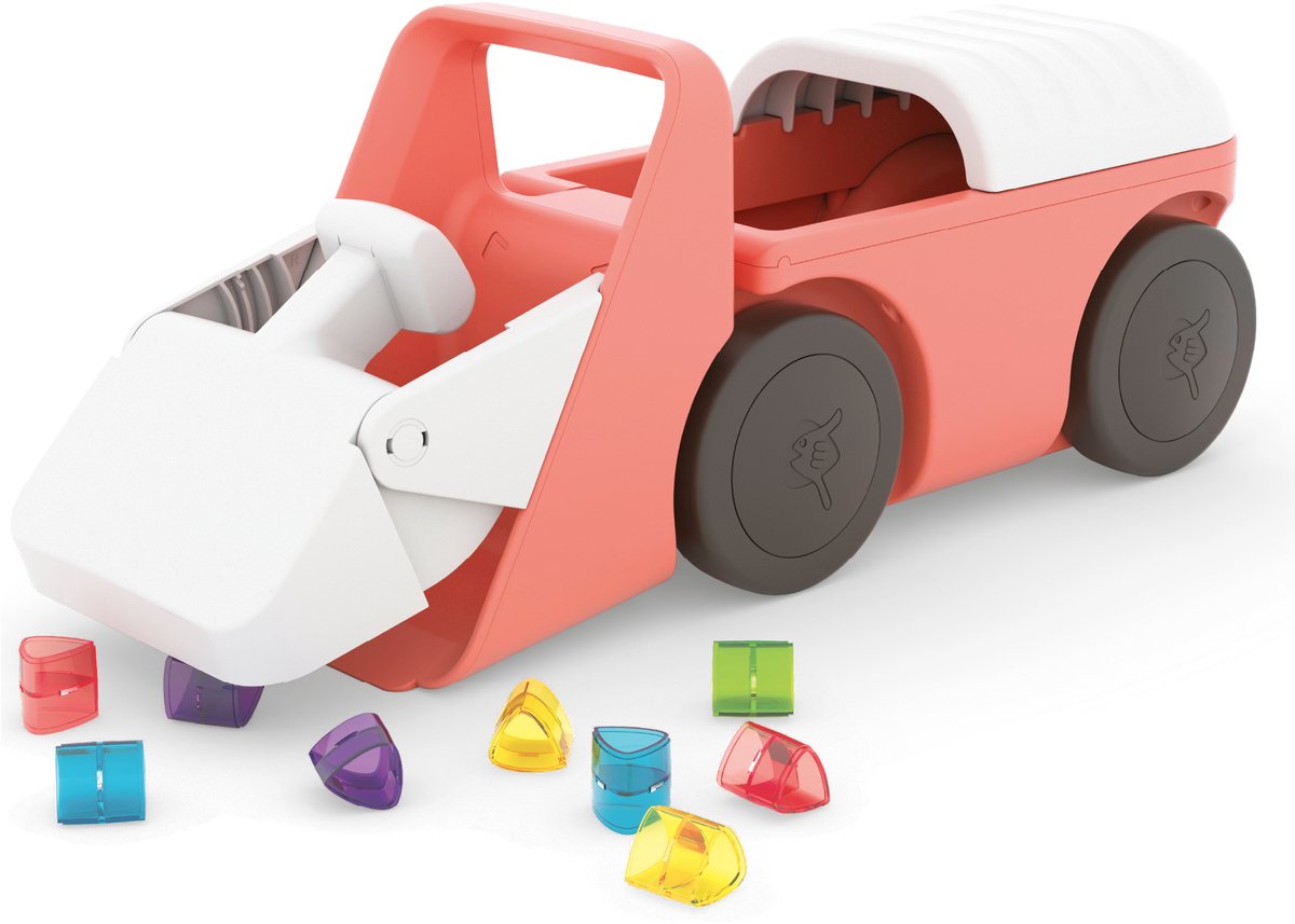 Chillafish loopauto 1 jaar met 10 speelblokken - roze - loopwagen voor jongens en meisjes tot 3 jaar - lichtgewicht speelgoed met graafmachine simulatie en opbergruimte - zeer stabiel met 4 wielen - model blockie