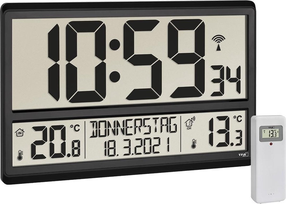 Tfa dostmann 60.4521.01 wandklok zendergestuurd 360 mm x 28 mm x 235 mm zwart groot display