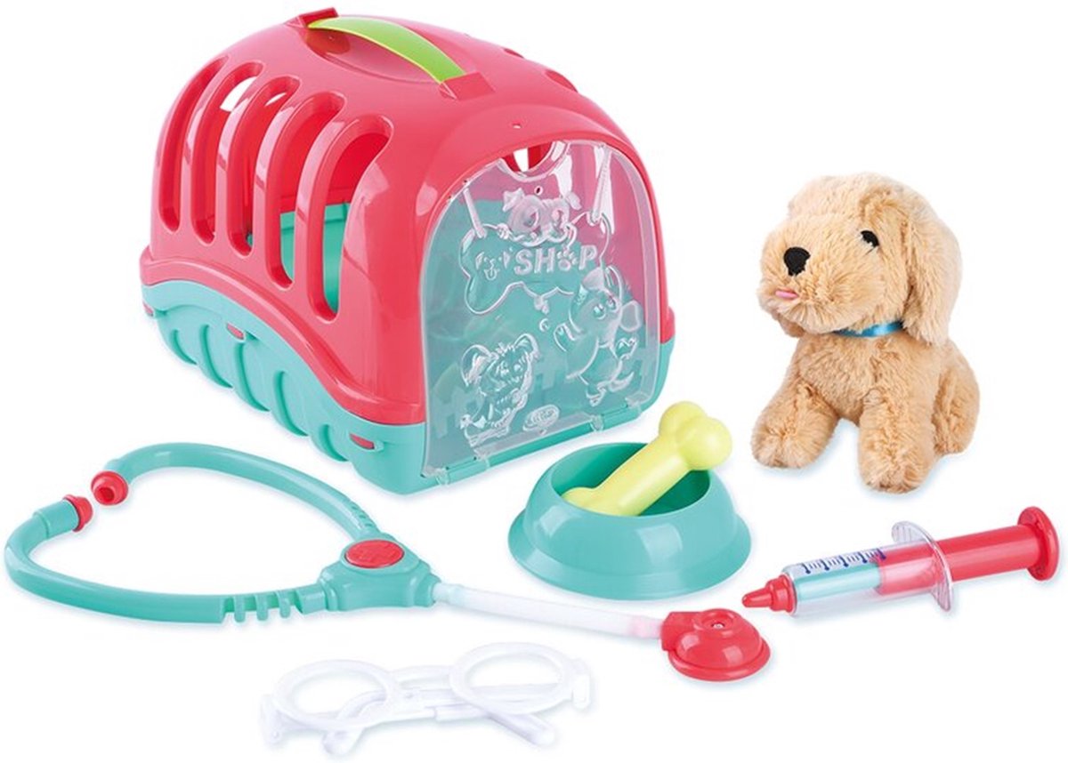 Speel dieren reishok met knuffel puppy, 7dlg.