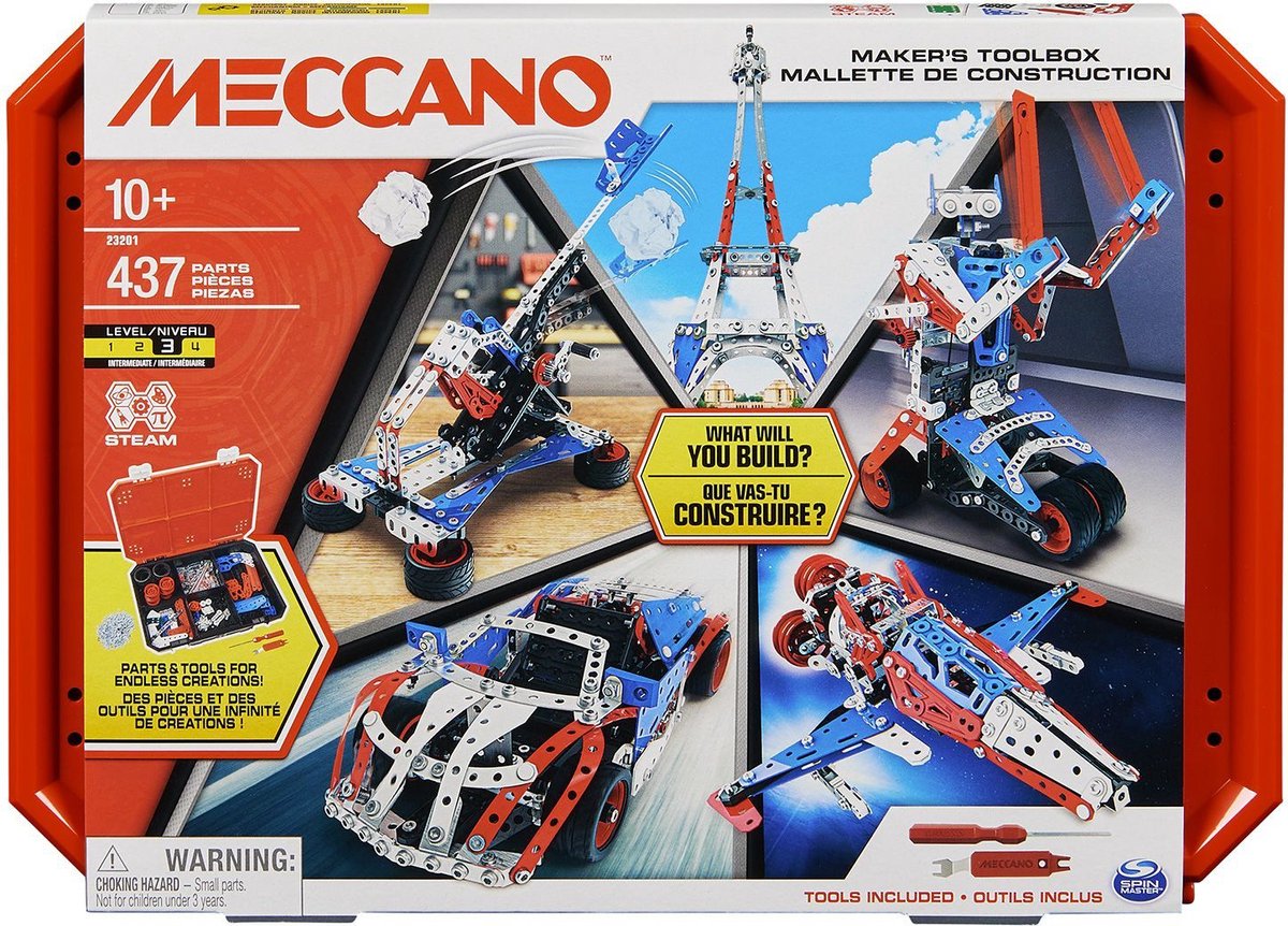Bandai - meccano bouwkoffer - 5-in-1 bouwpakket voertuigen, robot, eiffeltoren - 437 stuks, gereedschap, instructies - montage activiteitenset - kinderspeelgoed 10+ jaar oud -apm20106