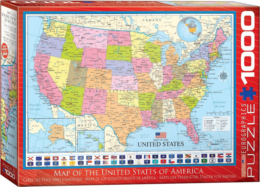Eurographics - kaart van de v.s. [map of the usa] - 1000 stukjes 68×48cm (b×h) - legpuzzel