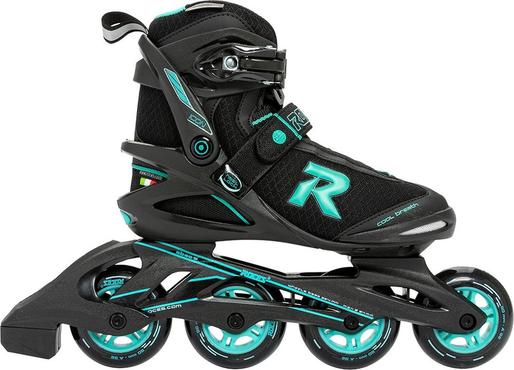 Icon inline skates softboot dames 80 mm 82A zwart aqua maat 38